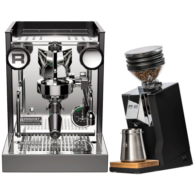 Rocket Appartamento TCA Svart/Koppar Espressomaskin inkl. Eureka Mignon Zero 65 Speedy Matt Svart Espressokvarn