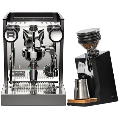 Rocket Appartamento TCA Svart/Svart Espressomaskin inkl. Eureka Mignon Zero 65 Speedy Matt Svart Espressokvarn