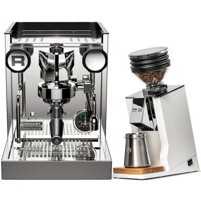 Rocket Appartamento TCA Stål/Vit Espressomaskin inkl. Eureka Mignon Zero 65 Speedy Vit Espressokvarn
