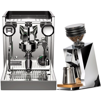 Rocket Appartamento TCA Stål/Koppar Espressomaskin inkl. Eureka Mignon Zero 65 Speedy Krom Espressokvarn