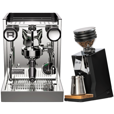 Rocket Appartamento TCA Stål/Svart Espressomaskin inkl. Eureka Mignon Zero 65 Speedy Matt Svart Espressokvarn