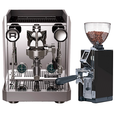 Rocket Giotto Fast V Stål Espressomaskin inkl. Eureka Mignon Libra 65 Krom/Matt Svart Espressokvarn