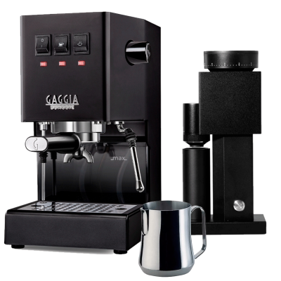 Gaggia Classic E24 Svart inkl. Timemore Bricks Kaffekvarn 01S & Motta Aurora Mjölkkanna 0,35 L