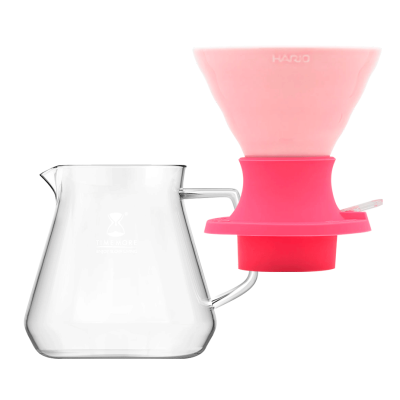 Filterbryggset inkl. Timemore Server 600ml & Hario V60 Immersion Switch Dripper Keramik 2 koppar Rosa & 100 st. Filter