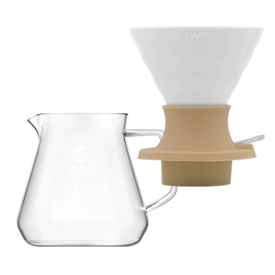 Filterbryggset inkl. Timemore Server 600ml & Hario V60 Immersion Switch Dripper Keramik 2 koppar Jasminvit & 100 st. Filter
