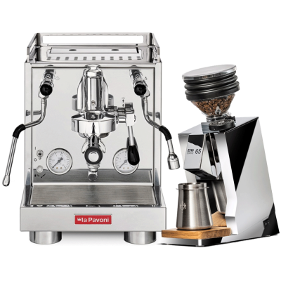 La Pavoni New Cellini Evolution LPSCVS01NO Espressomaskin inkl. Eureka Mignon Zero 65 Speedy Chrome Espressokvarn