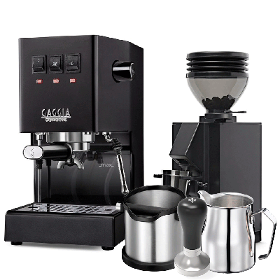Gaggia Classic E24 Svart Espressomaskin inkl. Eureka Mignon Zero 55s & Baristautrustning