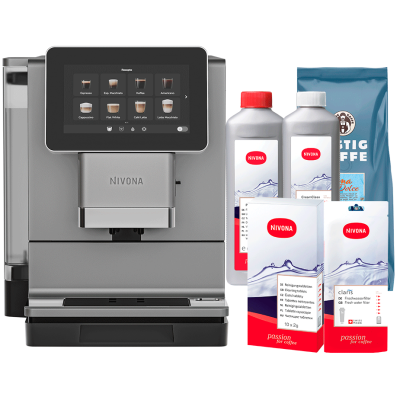 Nivona NIVO 9'103 Titanium Espressomaskin inkl. Avkalkning, Rengöring, Filter & 1kg Rigtig Kaffe Dolce Crema