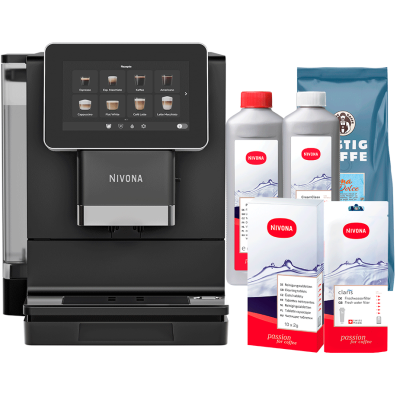 Nivona NIVO 9'101 Svart Espressomaskin inkl. Avkalkning, Rengöring, Filter & 1kg Rigtig Kaffe Dolce Crema