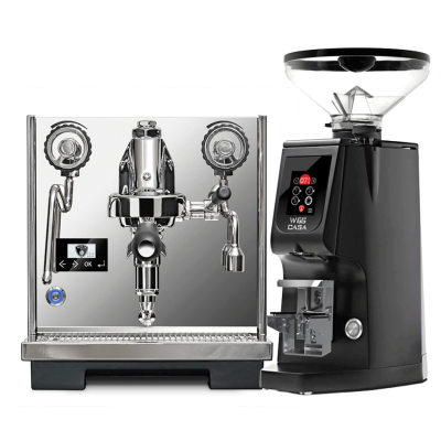 Eureka Constanza R espressomaskin Inox Polished Inkl. Eureka Atom W 65 Casa matt svart espressokvarn