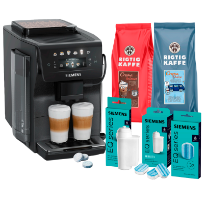 Siemens TP603E08 EQ6 espressomaskin inkl. rengöringstabletter, Kalkfilter, avkalkningstabletter & 2kg Rigtig Kaffe