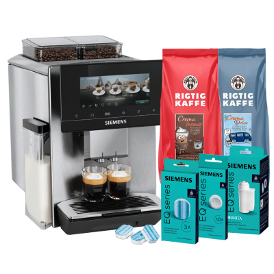 Siemens TQ927E03 EQ900 espressomaskin Inkl. skötselpaket & 2x1kg Rigtig Kaffe hela kaffebönor