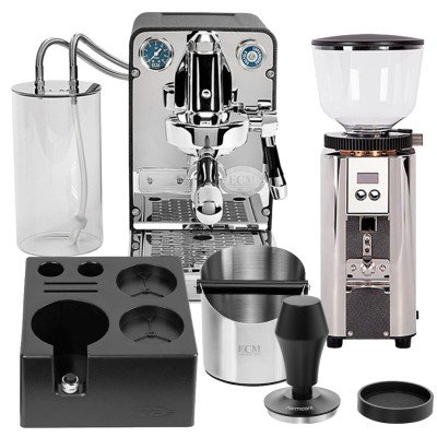 ECM Puristika Anthracite espressomaskin Inkl. ECM C-Automatik 54 Stål espressokvarn, Knockbox, Tamper Station, & Tamper