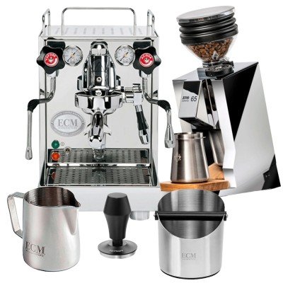 ECM Mechanika VI Slim espressomaskin Inkl. Eureka Mignon Zero 65 Speedy Chrome espressokvarn, mjölkkanna, Knockbox & Tamper