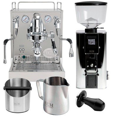 ECM Mechanika MAX II espressomaskin Inkl. ECM Exacto Stål espressokvarn, mjölkkanna, Knockbox & Tamper