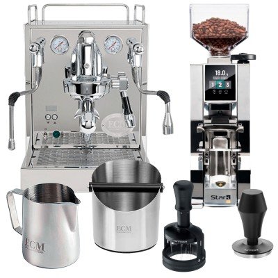 ECM Mechanika MAX II espressomaskin Inkl. Eureka Mignon Oro Stark W kvarn, Tamper, WDT Tool, mjölkkanna & Knockbox