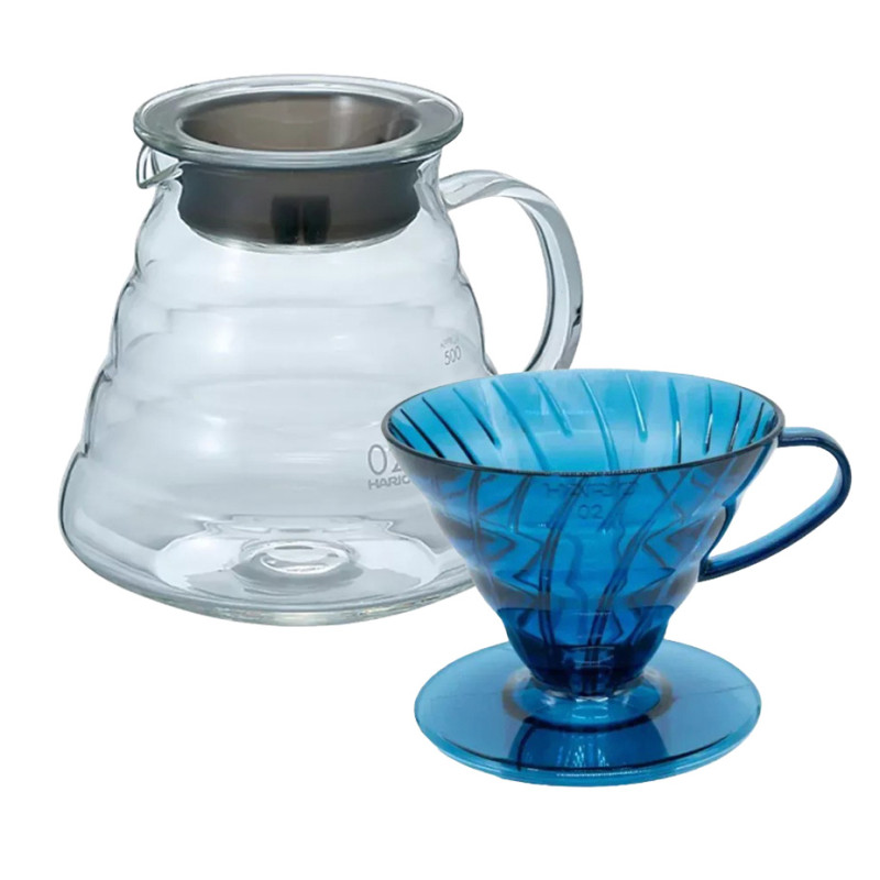 Hario V60 filterbryggningsset Inkl. V60 Range Server 60 cl, Aizome Blå Dripper 2 koppar & filter