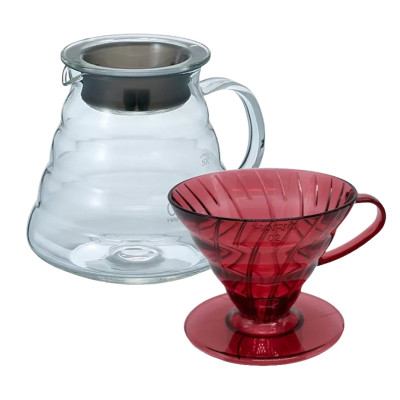 Hario V60 filterbryggningsset Inkl. V60 Range Server 60 cl, Momiji röd Dripper 2 koppar & filter