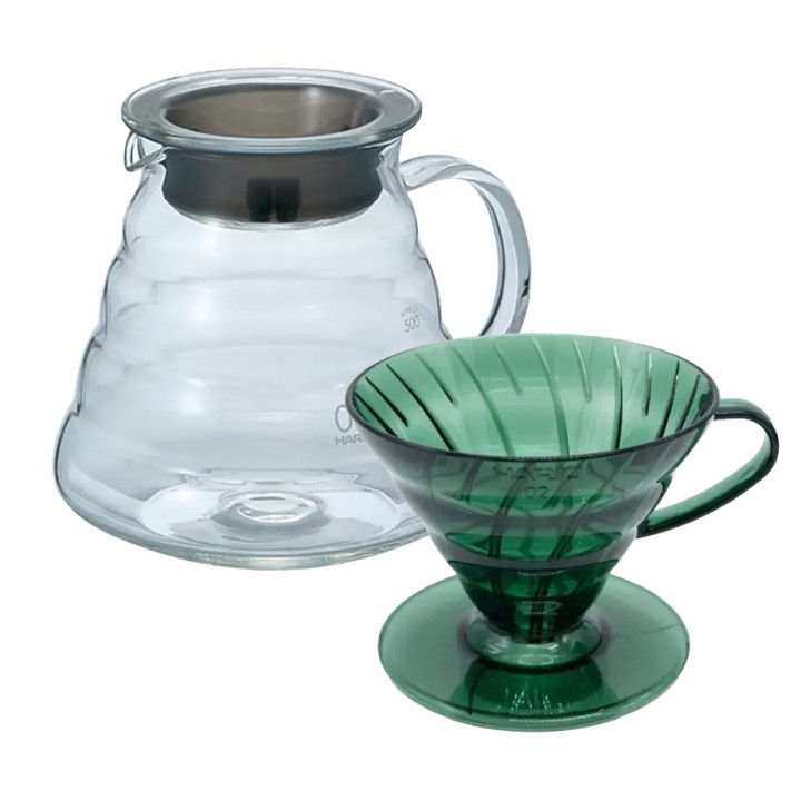 Hario V60 filterbryggningsset Inkl. V60 Range Server 60 cl, Bonsai grön Dripper 2 koppar & filter