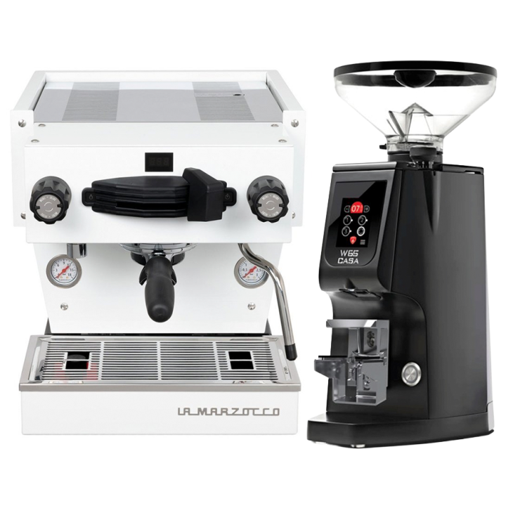 La Marzocco Linea Mini R vit espressomaskin Inkl. Eureka Atom W 65 Casa matt svart espressokvarn