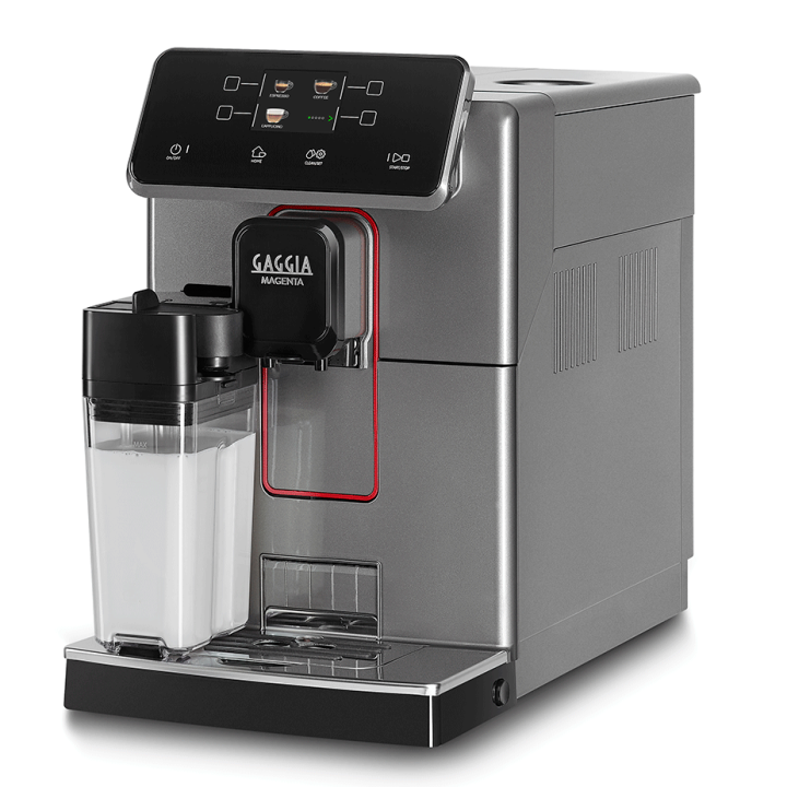 Gaggia Magenta Prestige Glazed Grey espressomaskin Inkl. 4x Club House Tulipano Cappuccino med fat röd & 500g Rigtig Kaffe