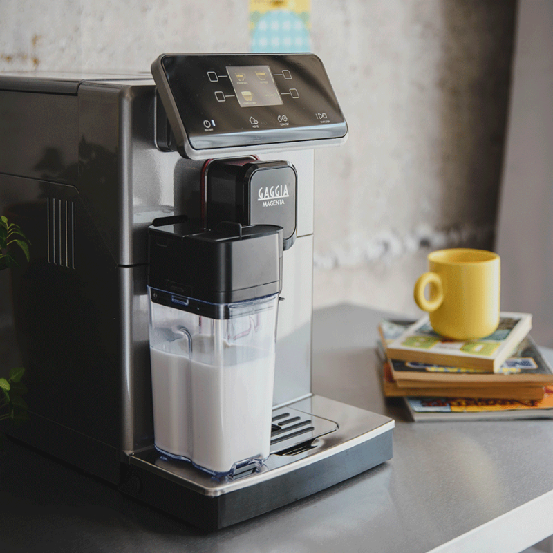 Gaggia Magenta Prestige Glazed Grey espressomaskin Inkl. 4x Club House Tulipano Cappuccino med fat röd & 500g Rigtig Kaffe