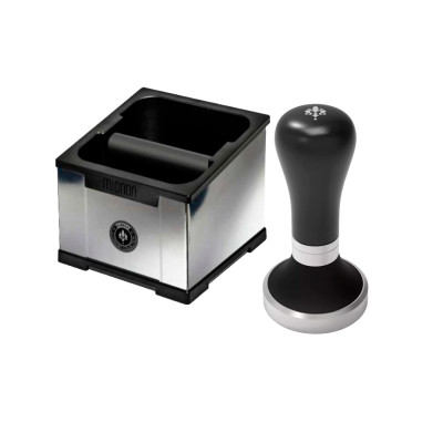 Eureka Mignon Knock Box Chrome Inkl. Tamper Perfect Grip Sort 58 mm