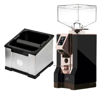 Eureka Mignon Specialita svart/Chrome espressokvarn Inkl. Mignon Knock Box Polished Natural Silver
