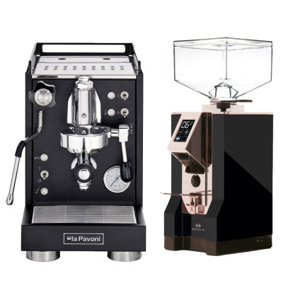 La Pavoni Mini Cellini Svart LPSMCB01EU Espressomaskin Inkl. Eureka Mignon Specialita Svart/Krom Espressokvarn