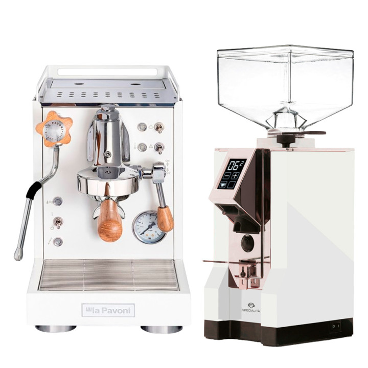 La Pavoni Mini Cellini Vit LPSMCW01EU Espressomaskin Inkl. Eureka Mignon Specialita Vit Espressokvarn