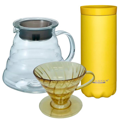 Hario Dripper V60 Tsukimi Gul 2 Kop. Inkl. 60 cl Server & Termokrus