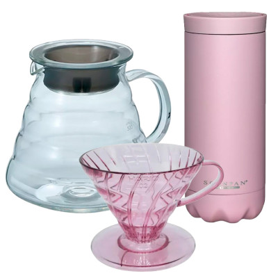 Hario Dripper V60 Sakura Pink 2 Kop. Inkl. Filtre, 60 cl Server & Termokrus
