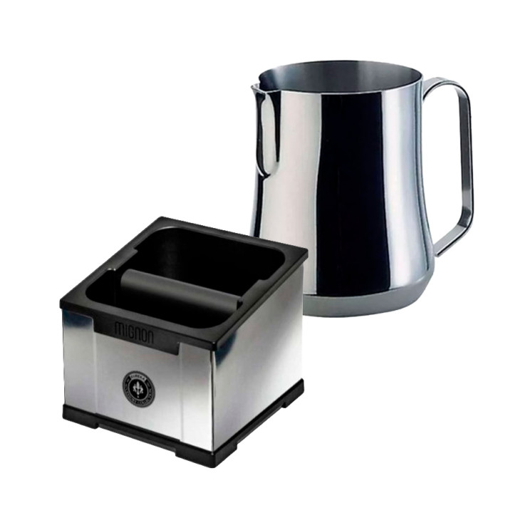 Eureka Mignon Knock Box Chrome Inkl. Motta Aurora Mælkekande 0,5L