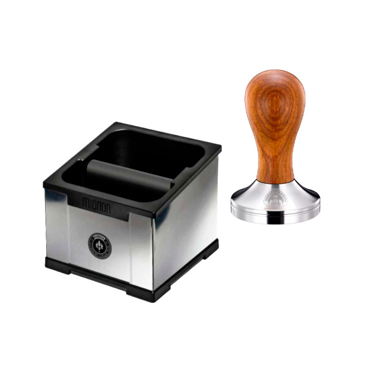 Eureka Mignon Knock Box Chrome Inkl. House of Barista Tamper Pæretræ 58 mm