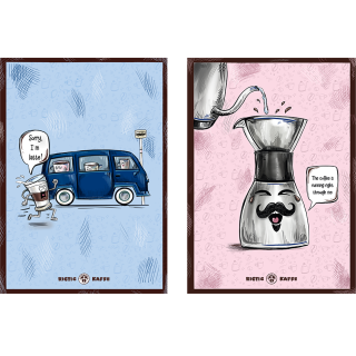 Rigtig Kaffe 2 Blå/rosa Kaffe Posters 21x30cm