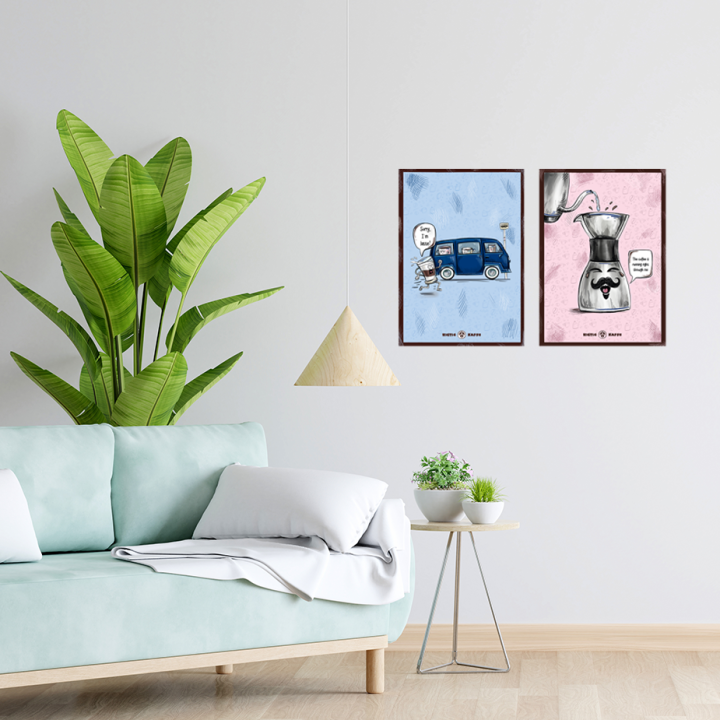 Rigtig Kaffe 2 Blå/rosa Kaffe Posters 21x30cm