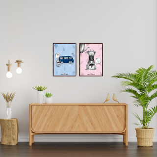 Rigtig Kaffe 2 Blå/rosa Kaffe Posters 21x30cm