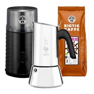 Bialetti Venus Elegance 6 Koppar Mokabryggare Inkl. Kaffekvarn & 400g Rigtig Kaffe