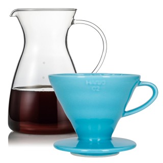 Hario Filterbryggning Set Inkl. V60-02 Dripper 2 Koppar & Glaskanna 0,4 L