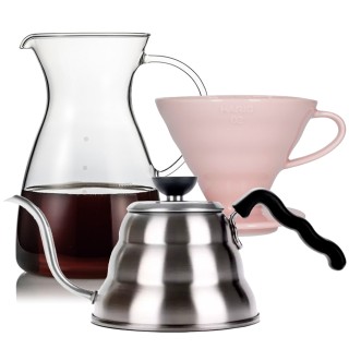Hario Filterbryggning Set Inkl. V60-02 Dripper 2 Koppar, Glaskanna 0,4 L & Vattenkokare