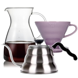 Hario Filterbryggning Set Inkl. V60-02 Dripper 2 Koppar, Glaskanna 0,4 L & Vattenkokare