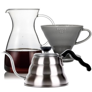 Hario Filterbryggning Set Inkl. V60-02 Dripper 2 Koppar, Glaskanna 0,4 L & Vattenkokare