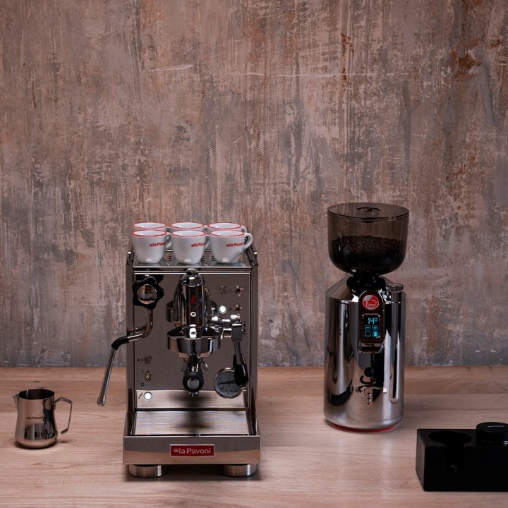 La Pavoni Mini Cellini LPSMCS01EU Espressomaskin Inkl. Eureka Mignon Zero Mat Svart Espressokvarn