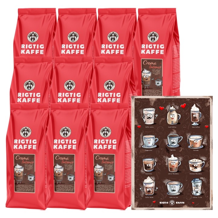 Rigtig Kaffe Crema Intenso 1kg Inkl. Rigtig Kaffe HOTTER & STRONGER Poster 21x30cm