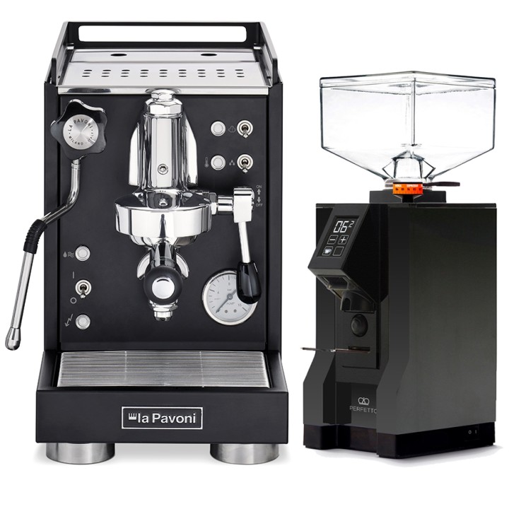 La Pavoni Mini Cellini Svart LPSMCB01EU Espressomaskin Inkl. Eureka Mignon Perfetto Mat Svart Espressokvarn