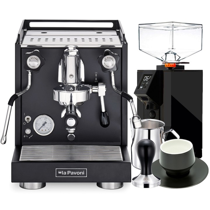 La Pavoni New Cellini Classic Svart LPSCCB01EU Inkl. Eureka Mignon Perfetto Mat Svart Espressokvarn, Baristautrustning & Koppar