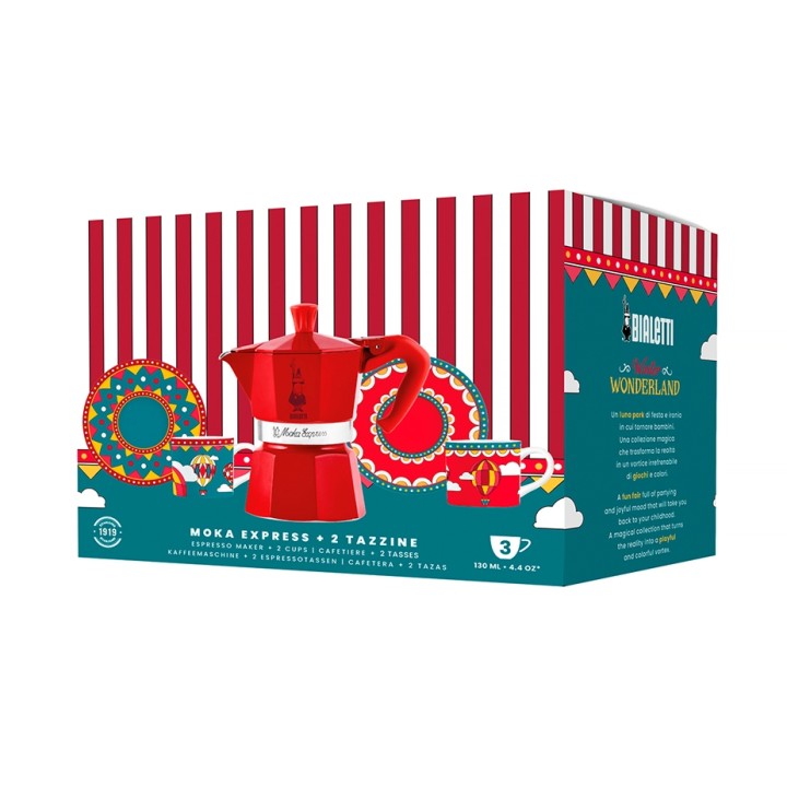 Bialetti Moka Express 3 Kopp. Mokkabryggare Röd Inkl. Espressomugg & Kaffefat 2 st – Winter Wonderland Limited Edition