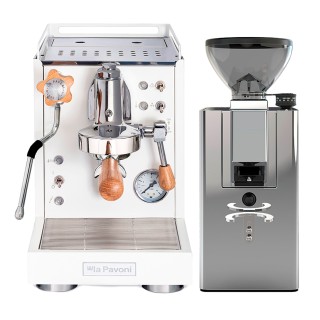 La Pavoni Mini Cellini Vit LPSMCW01EU Espressomaskin Inkl. La Pavoni New Kube Chrome LPGKBS02EU Espressokvarn