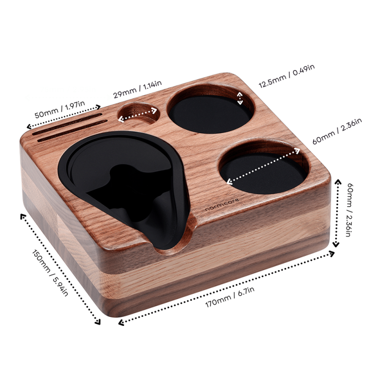 Normcore Kompakt Tamper Station Valnötsträ 58 mm