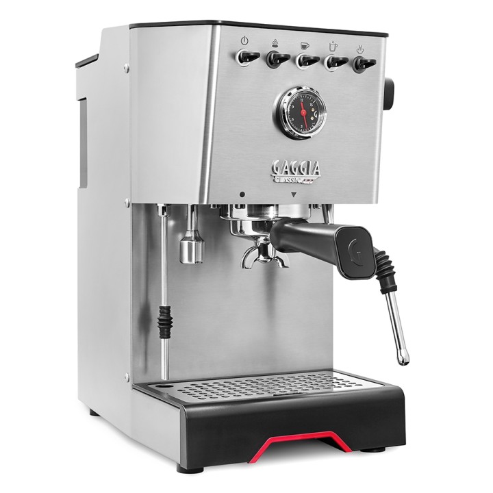 Gaggia Classic GT Stål Espressomaskin Inkl. Gaggia MDF 55 Chrome Espressokvarn & House of Barista Knockbox